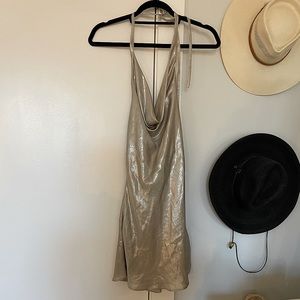 NWT Zara Metallic Draped Mini Dress